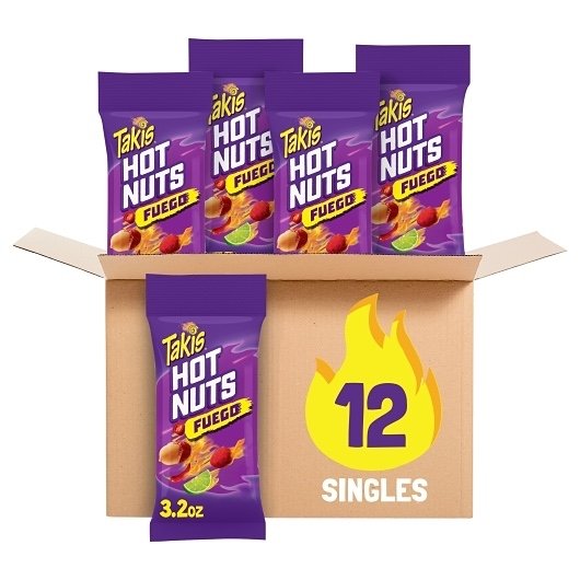 Takis Hot Nuts Flare Chili Pepper & Lime Double Crunch Peanuts 3.2 Ounce - 12 per carton , 3 per case