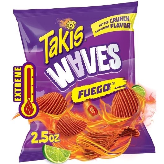 Takis  Waves Fuego 2.5 Ounce - Hot Chilli Pepper & Lime Potato Wavy Chips 20 Per Case