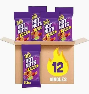 Takis Hot Nuts Fuego, Hot Chili Pepper & Lime Artificially Flavored Double Crunch Peanuts - 1.75 Ounce - 12 per Case