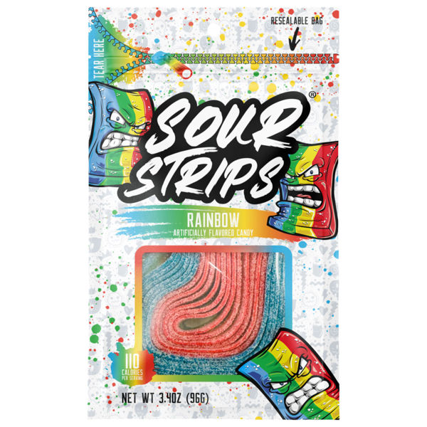 Sour Strips Peg Bag Rainbow 3.4oz 12/12ct