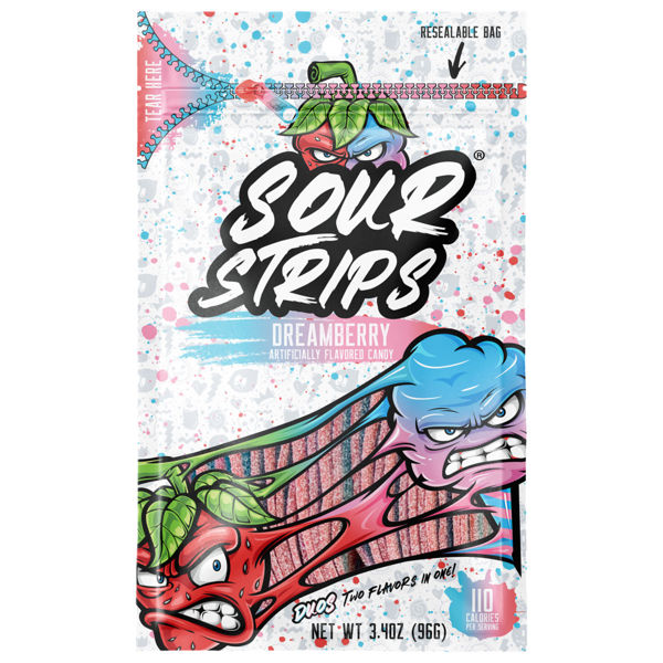 SOUR STRIPS DUOS Dreamberry Flavored Peg Bag, 3.4 oz., 12/12 ct.