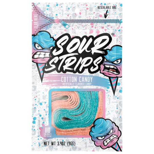 SOUR STRIPS Cotton Candy Flavored Peg Bag, 3.4 oz., 50 ct.