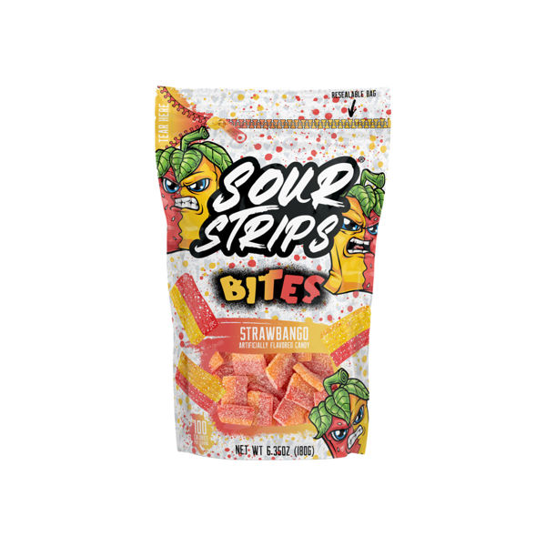 SOUR STRIPS BITES Strawbango Flavored Pouch, 6.35 oz., 5/10 ct.
