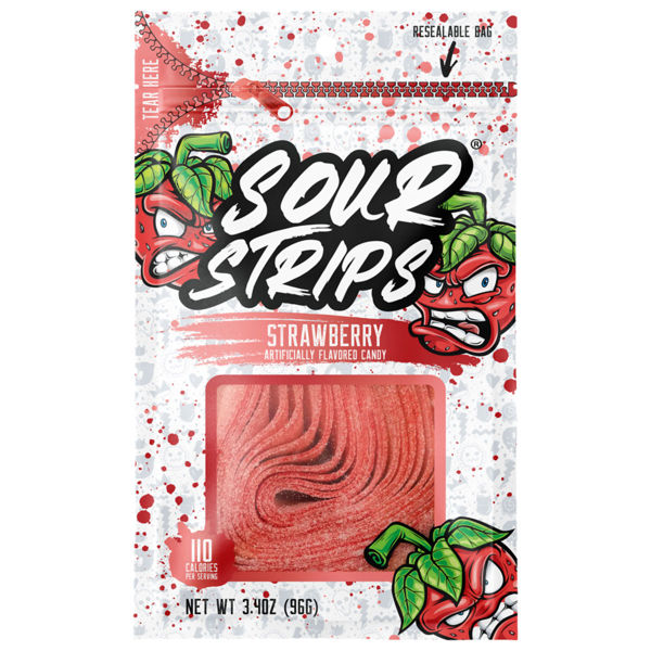 SOUR STRIPS Strawberry Flavored Peg Bag, 3.4 oz., 12/12 ct.