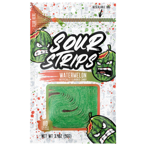 SOUR STRIPS Watermelon Flavored Peg Bag, 3.4 oz., 12/12 ct.