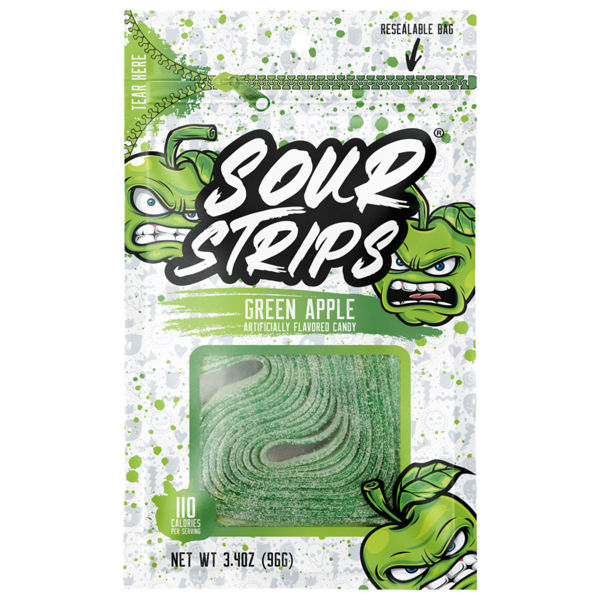 SOUR STRIPS Green Apple Flavored Peg Bag, 3.4 oz., 12/12 ct.