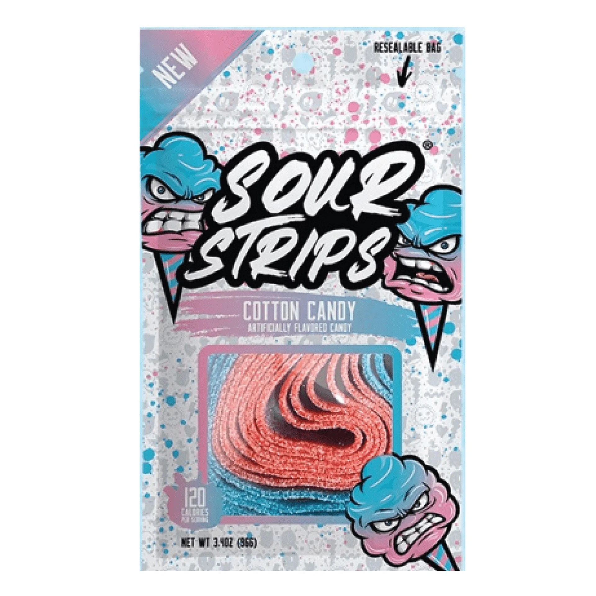 SOUR STRIPS Cotton Candy Flavored Peg Bag, 3.4 oz., 12/12 ct.