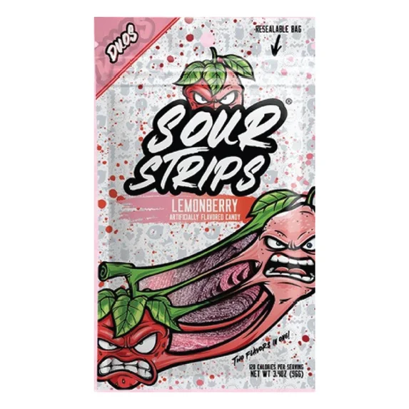 SOUR STRIPS DUOS Lemonberry Flavored Peg Bag, 3.4 oz., 12/12 ct.