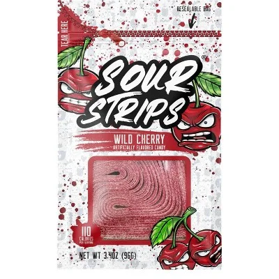 SOUR STRIPS Wild Cherry Flavored Peg Bag, 3.4 oz., 12/12 ct.