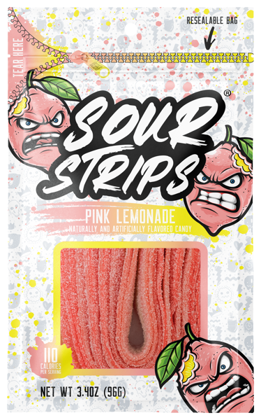 SOUR STRIPS Pink Lemonade Flavored Peg Bag, 3.4 oz., 12/12 ct.