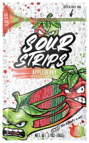 SOUR STRIPS DUOS Appleberry Flavored Peg Bag, 3.4 oz., 12/12 ct.